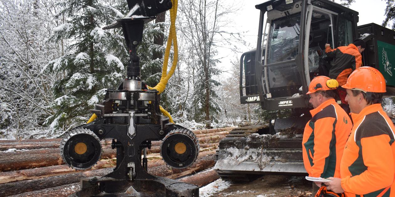 So arbeitet der Forstbetrieb Pegnitz mit einem Harvester im