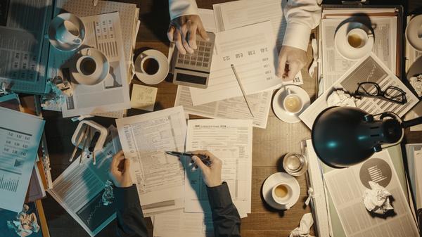 Business people working late at night