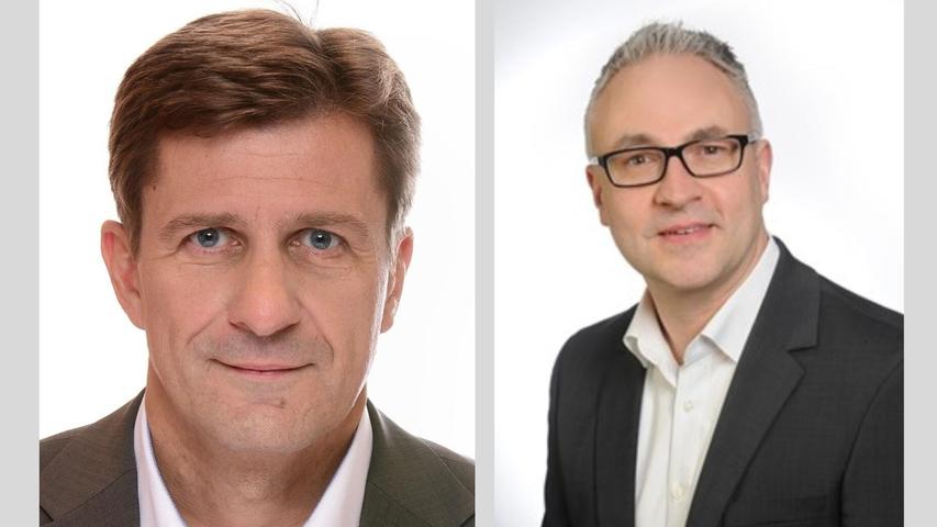 Dr. Thomas Grüneberg (links) hört als Geschäftsführer der Krankenhäuser Nürnberger Land auf. Sein Nachfolger ist Marco Zipfel (rechts)