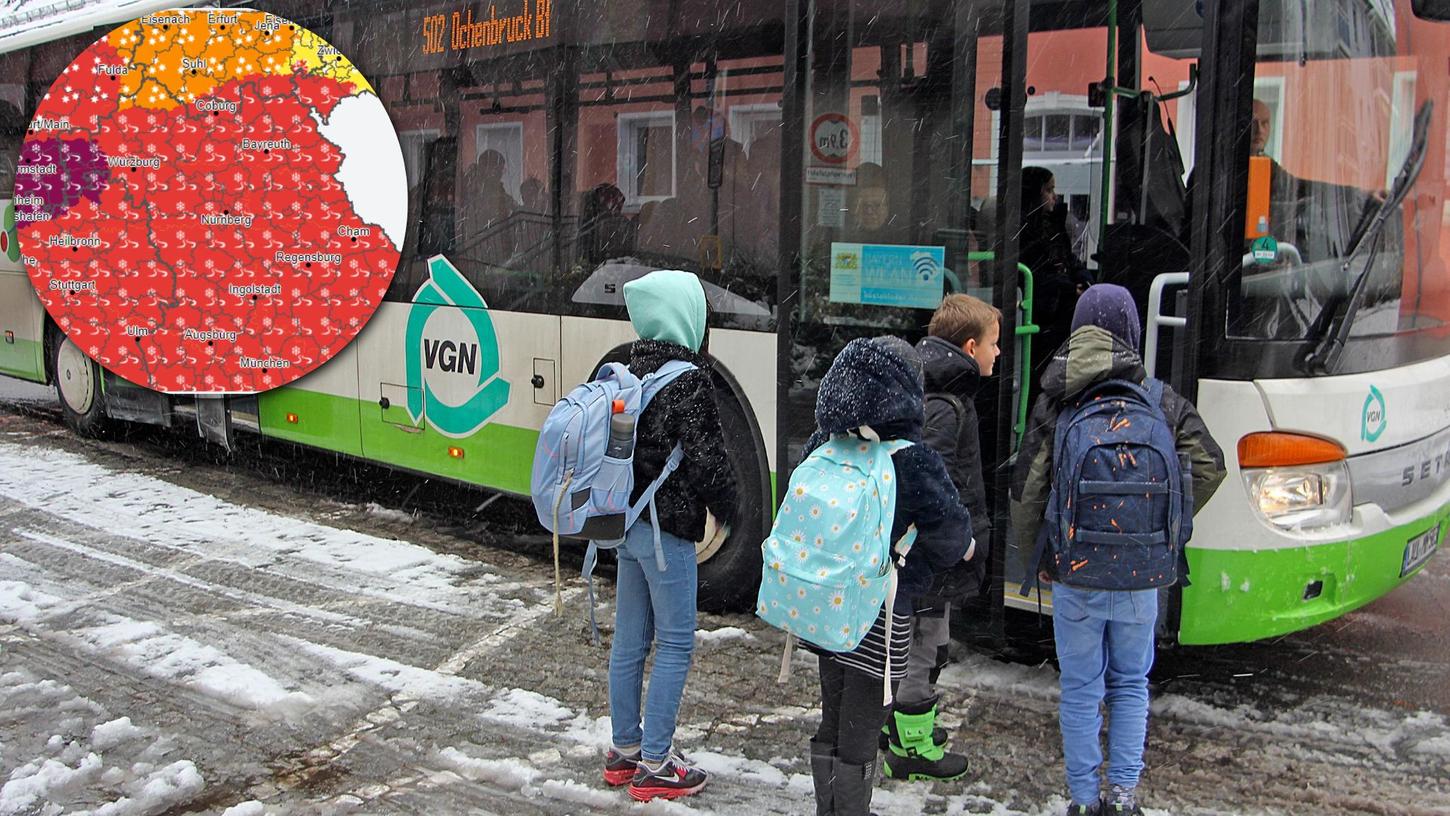 Der Deutsche Wetterdienst (DWD) warnt vor extremer Glatteisgefahr in der Metropolregion Nürnberg. Etliche Schulen haben deshalb den Präsenzunterricht am Mittwoch abgesagt.