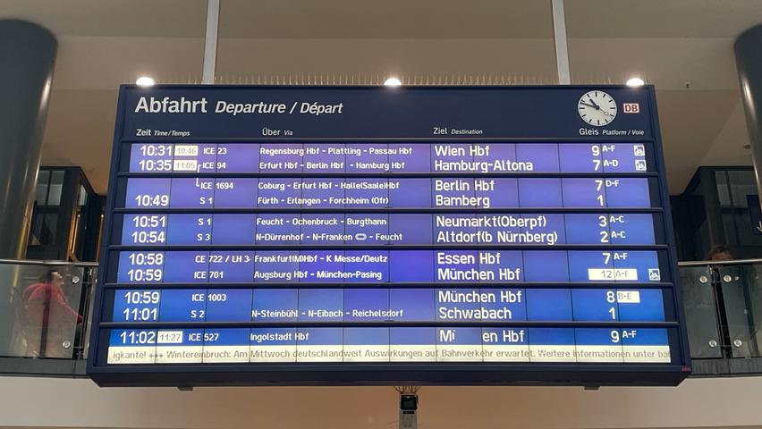 Bei der Deutschen Bahn gab es in Franken und der Oberpfalz bis Mittwochmittag keine größeren witterungsbedingten Einschränkungen, berichtete eine DB-Sprecherin auf nordbayern-Nachfrage.