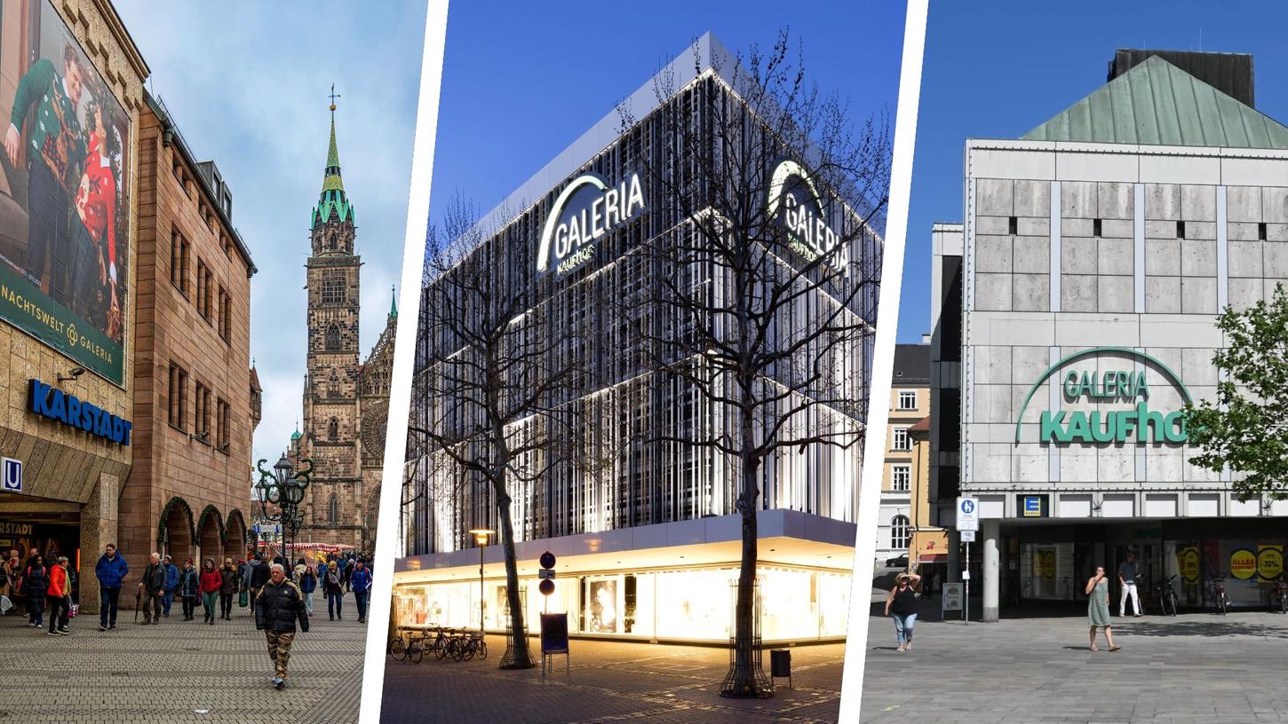 Wie geht es weiter mit den Warenhäusern in Nürnberg (links), Erlangen (Mitte) und Regensburg (rechts)?