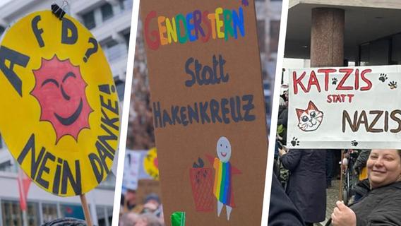 Die besten Plakate: So kreativ war die Demo gegen rechts am Nürnberger Kornmarkt