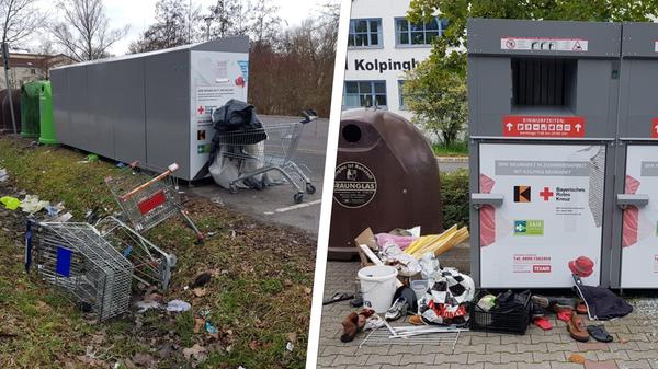 Illegale Müllablagerungen an Müll- und Kleidungscontainern beim Kaufland und dem Kolpinghaus in Neumarkt.