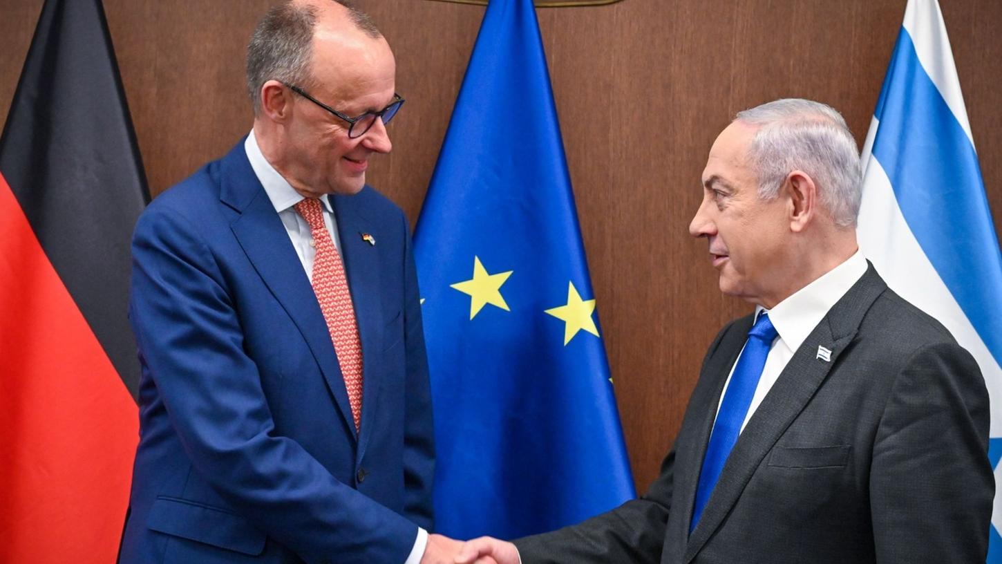 Friedrich Merz wird von Israels Premier Benjamin Netanjahu begrüßt.