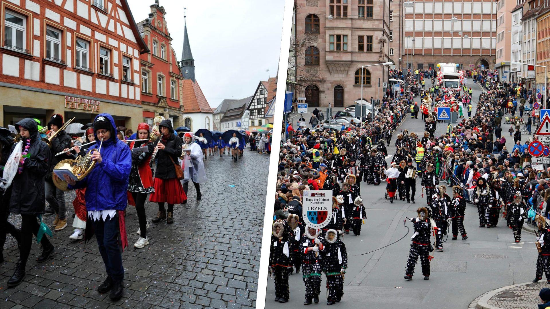 Helau: Hunderte Menschen feierten in bunten Kostümen und mit geschminkten Gesichtern. Hier zwei Ausschnitte aus Forchheim und Nürnberg. Helau: Hunderte Menschen feierten in bunten Kostümen und mit geschminkten Gesichtern. Hier zwei Ausschnitte aus Forchheim und Nürnberg.