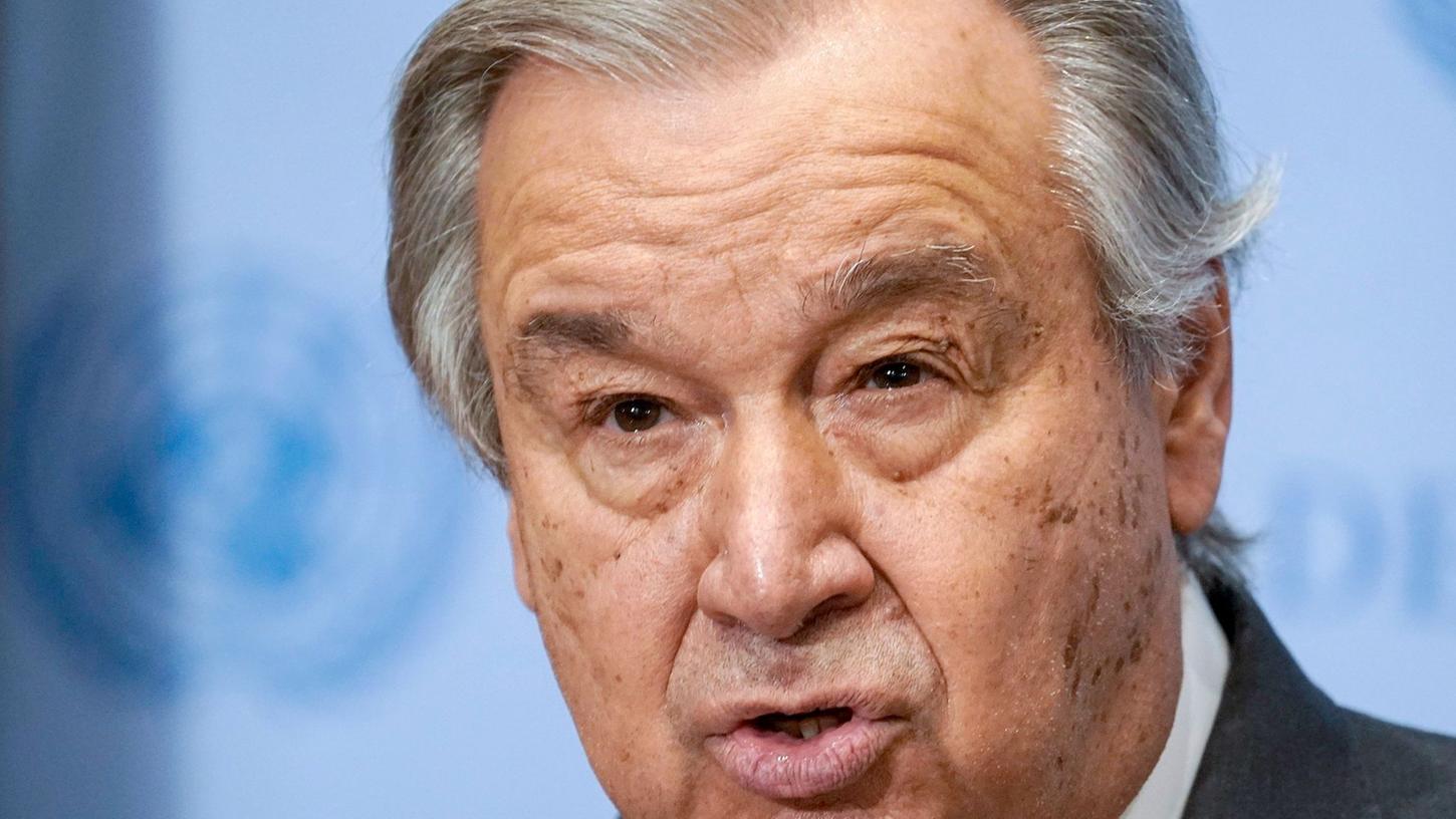 Der Generalsekretär der Vereinten Nationen, António Guterres, hält eine Pressekonferenz nach einer Sitzung des UN-Sicherheitsrates ab.