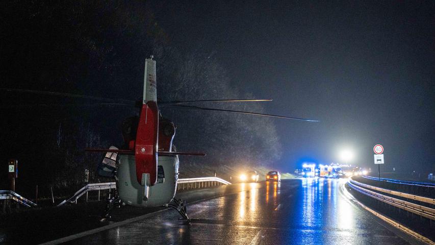 Schwerer Unfall auf der A3: Rettungshubschrauber kann wegen Starkregens Klinik nicht anfliegen