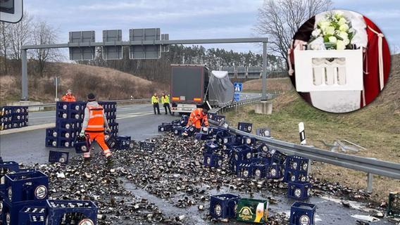"Trauerfeier" nach Unfall in fränkischer "Bierkurve" - Mahnkasten als Warnung für Lkw-Fahrer