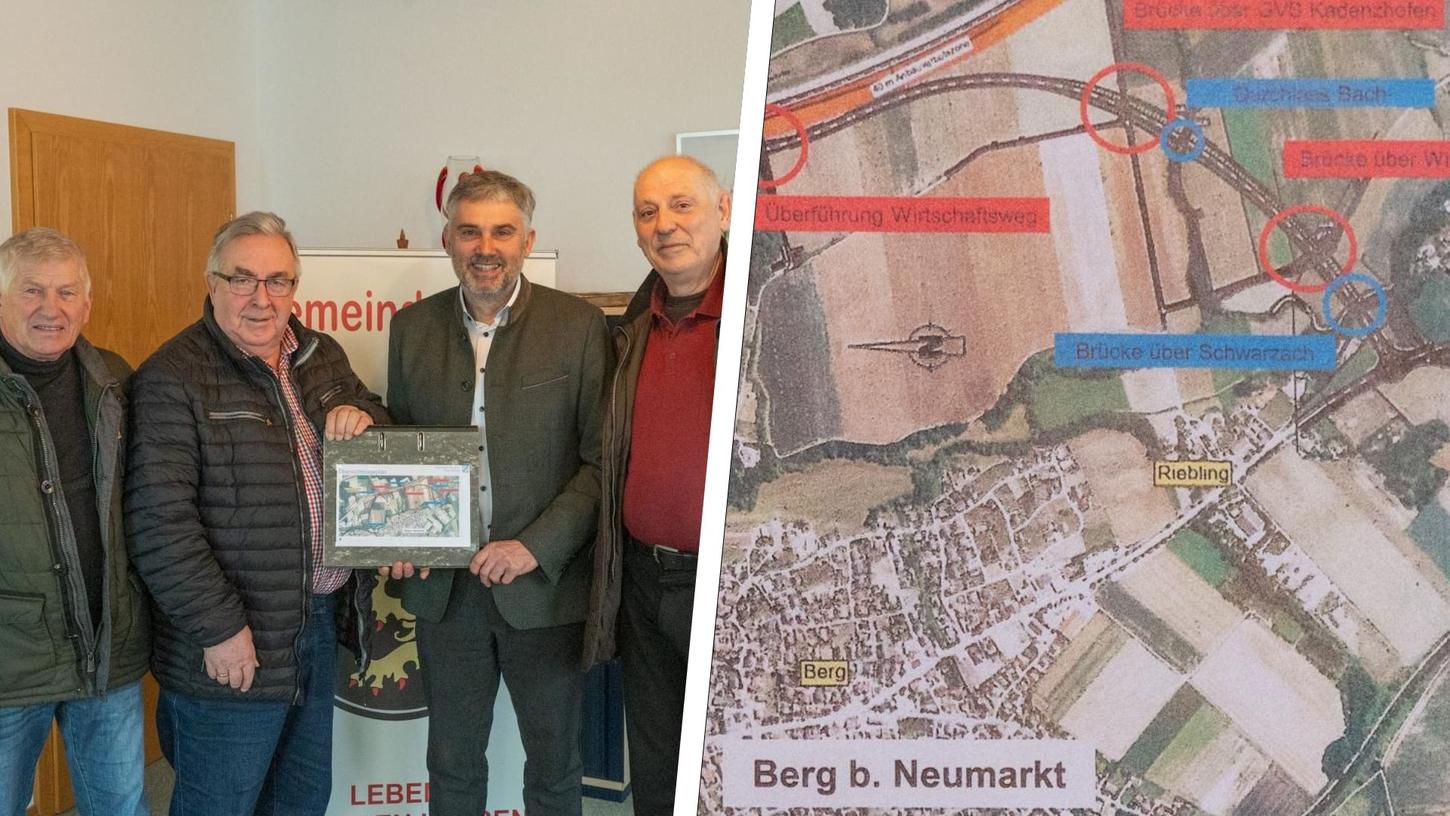 Vertreter der Initiative "Solidarische Verkehrsführung in der Gemeinde Berg" haben kürzlich die Unterschriften für ihr Bürgerbegehren im Berger Rathaus abgegeben - und sich damit gegen eine  Umgehungsstraße positioniert.