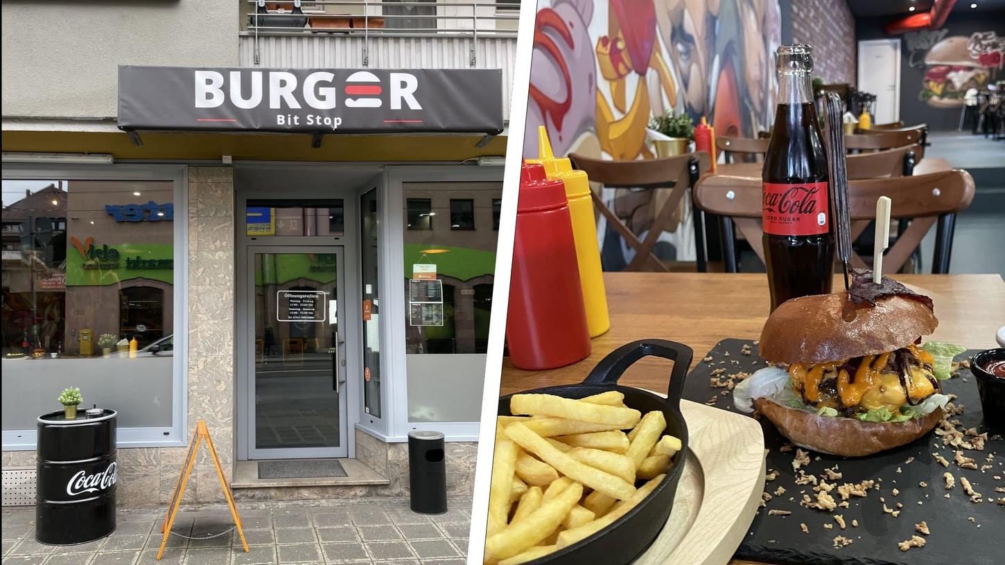 Der neue Bit-Stop-Burger-Laden in der Sulzbacher Straße 76 lockt mit Smash-Burgern im Mittags-Menü.