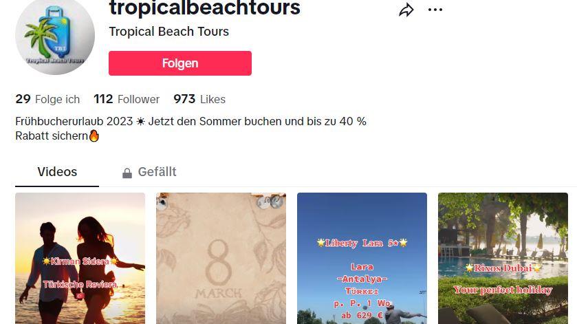 Auf Tiktok ist der Account von "Tropical Beach Tours" noch zu finden.