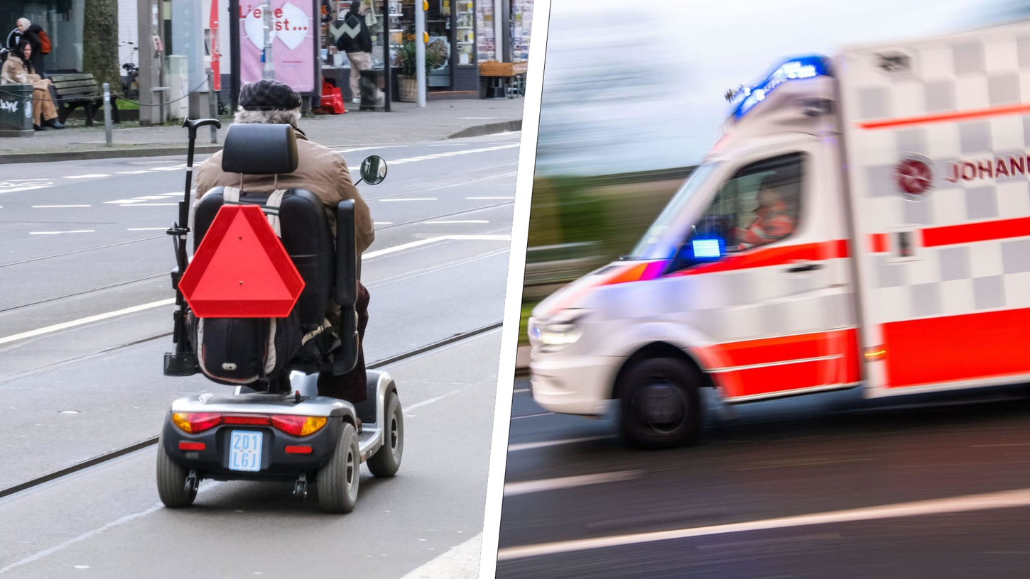 Ein 68-jähriger Rollstuhlfahrer musste nach einem Zusammenstoß mit einem Auto ins Krankenhaus gebracht werden. (Symbolbilder)