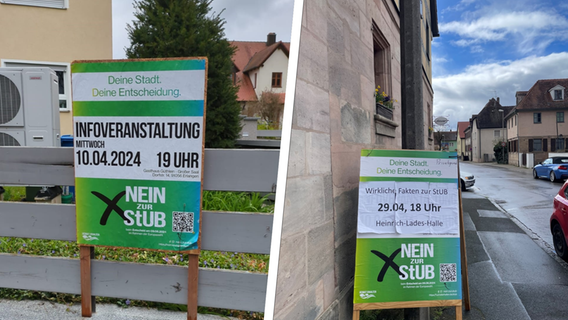 Plakate für eine Anti-StUB-Veranstaltung in Erlangen überklebt