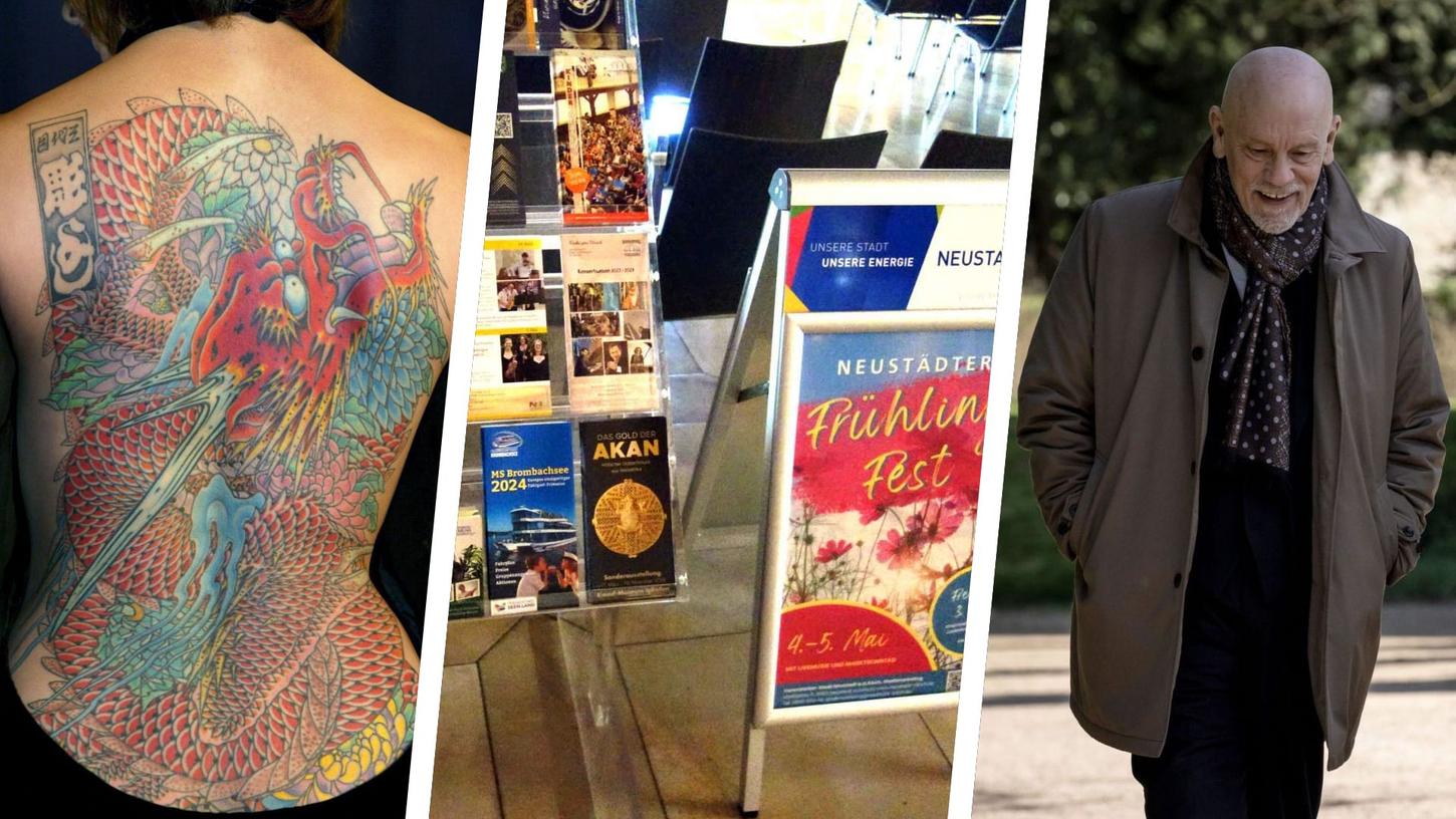 Prallvoll ist die Veranstaltungsübersicht in der Ehrenhalle des Neustädter Rathauses (mitte), mit dabei sind Tattoos und Hollywood-Stars (hier John Malkovich im Film "Monsieur Blake - zu Diensten" Prallvoll ist die Veranstaltungsübersicht in der Ehrenhalle des Neustädter Rathauses (mitte), mit dabei sind Tattoos und Hollywood-Stars (hier John Malkovich im Film "Monsieur Blake - zu Diensten"