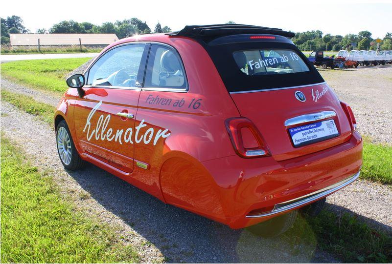 Für den zum Dreirad gewordenen Fiat 500 Hybrid weist die Homepage von Ellenator einen Gesamtpreis von 25.370 Euro aus. Auch das Cabrio (Foto) wird modifziert.