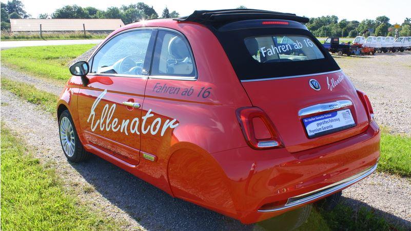 Für den zum Dreirad gewordenen Fiat 500 Hybrid weist die Homepage von Ellenator einen Gesamtpreis von 25.370 Euro aus. Auch das Cabrio (Foto) wird modifziert.
