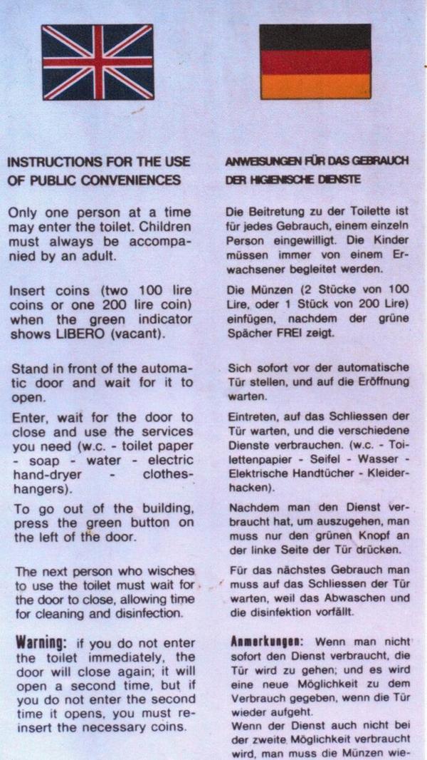 „Hier ein lustiger Aushang, den wir an einer Autobahntoilette in der Toscana fotografiert haben“, schreibt uns Leser Ernst Seckendorf aus Gräfenberg.