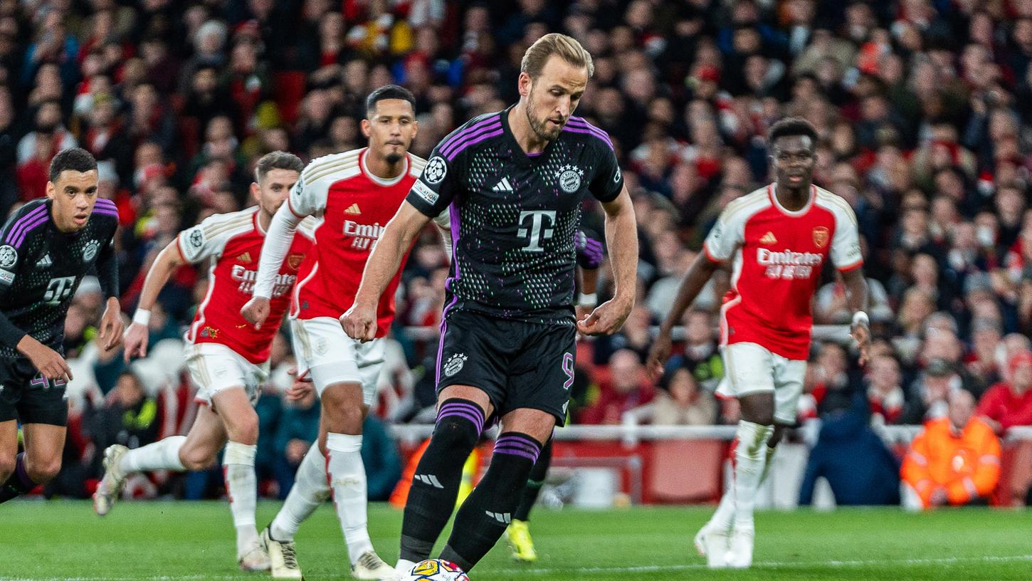 Tor zum 1:2 durch Elfmeter von Harry Kane: FC Arsenal vs. FC Bayern München.