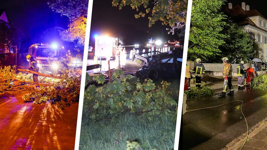 Auch in Franken wurden zahlreiche Bäume entwurzelt, ein Auto auf der A9 kam durch Aquaplaning ins Schleudern und überschlug sich.
