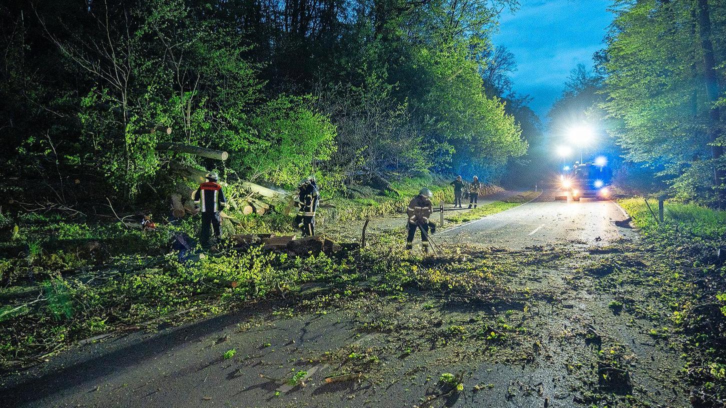 So wie in anderen bayerischen Regionen, wie hier im Kreis Bamberg, musste auch die Schwabacher Feuerwehr in der Nacht von Montag auf Dienstag mehrfach ausrücken, um umgestürzte Bäume von der Straße wegzuräumen.