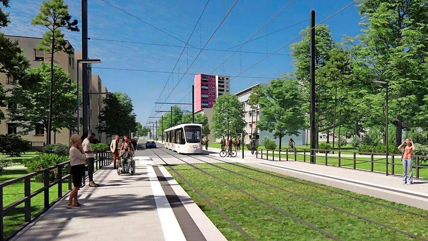 So stellen sich die Planer die StUB vor - hier das Beispiel Friedrich-Bauer-Straße in Erlangen. So stellen sich die Planer die StUB vor - hier das Beispiel Friedrich-Bauer-Straße in Erlangen.