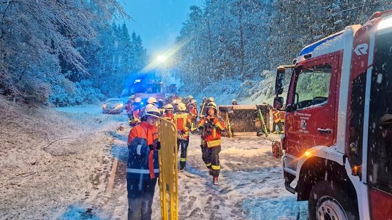 Schneefall: Feuerwehren retten Personen nach Unfall und fällen Bäume sicherheitshalber
