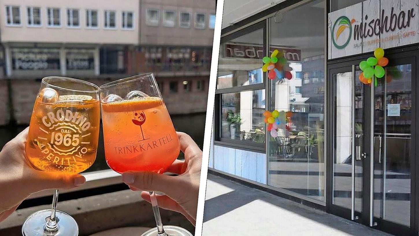 Direkt an der Pegnitz einen Cocktail trinken: "Le Misch" in der Innenstadt startet jetzt als neue Bar zwischen Museums- und Fleischbrücke durch. Links: 2018 zog die Mischbar ein Haus weiter.