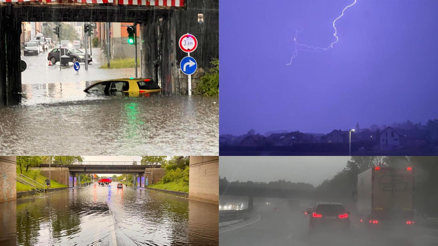 Überspülte Straßen, volle Unterführungen und Aquaplaning auf den Straßen waren nur einige der Unwetter-Folgen.