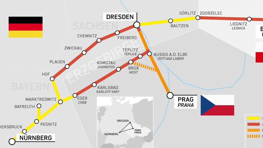 Internationale Bahnverbindungen: Rascher Ausbau der Franken-Sachsen-Magistrale gefordert