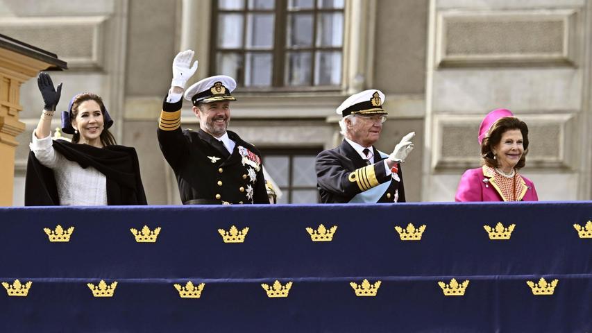 Dänemarks Königin Mary (l-r), König Frederik X., Schwedens König Carl XVI. Gustaf und Königin Silvia in Stockholm.