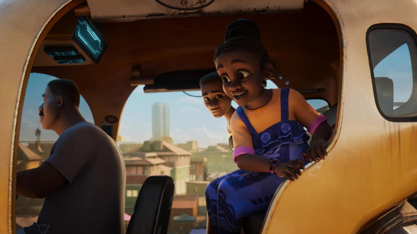 Szene aus der Kinderserie Iwaju, einer Animationsserie, die in einem futuristischen Lagos in Nigeria, spielt.