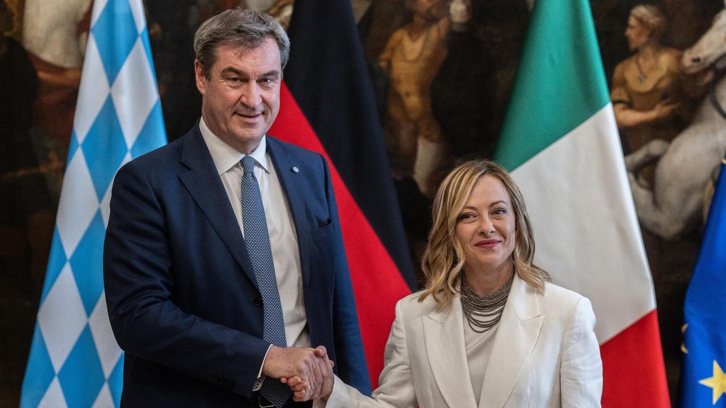 Bayerns Ministerpräsident Markus Söder und Italiens Regierungschefin Giorgia Meloni sind sich in energie-, verkehrs- und asylpolitischen Fragen recht einig.