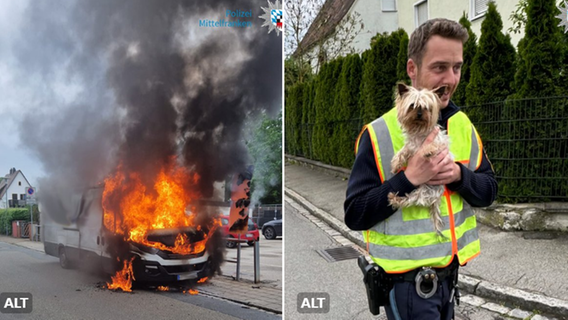Voller Einsatz für Vierbeiner: Polizist rettet Hund aus Gefahrenbereich um brennenden Transporter