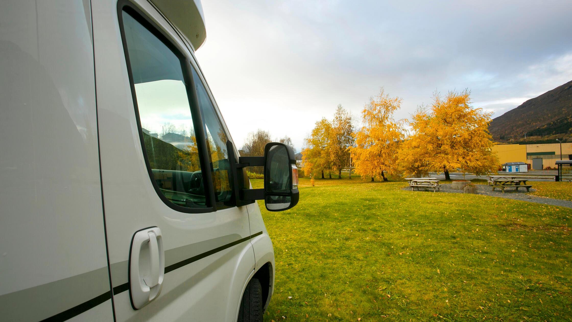 Fall RV Camper Camping, Lofoten islands, Norway