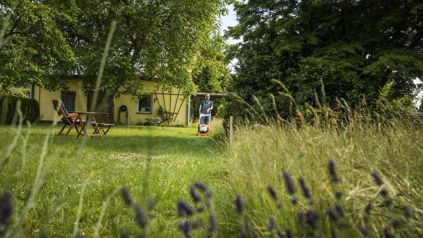 Weniger Rasenmähen im Sommer fördert die Bodengesundheit. Weniger Rasenmähen im Sommer fördert die Bodengesundheit.