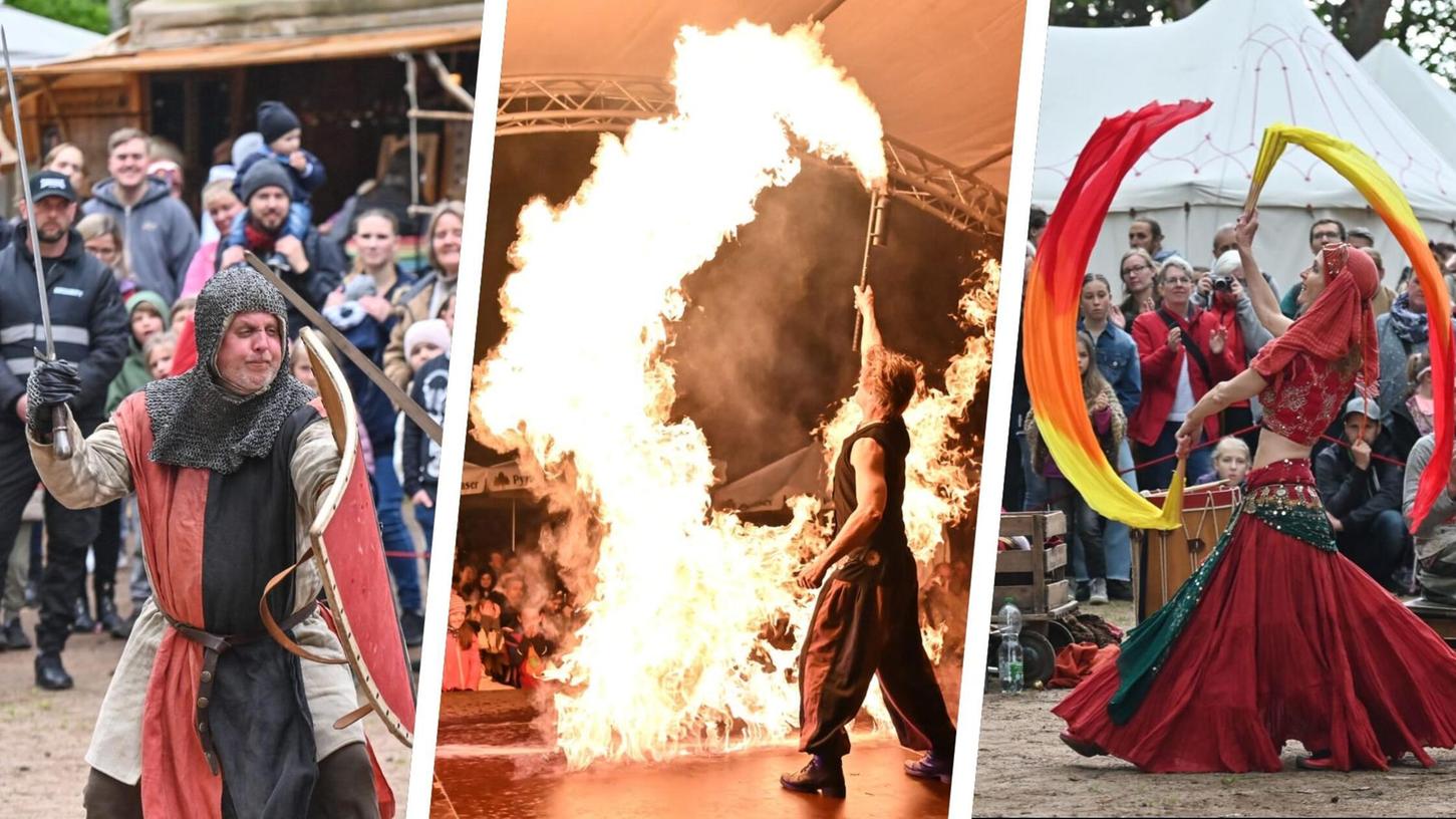 Schwertkämpfer, Feuerkünstler und exotische Tänzerinnen: Das und noch viel mehr gibt es am letzten Maiwochenende beim Mittelalterfest in Hilpoltstein zu bestaunen.