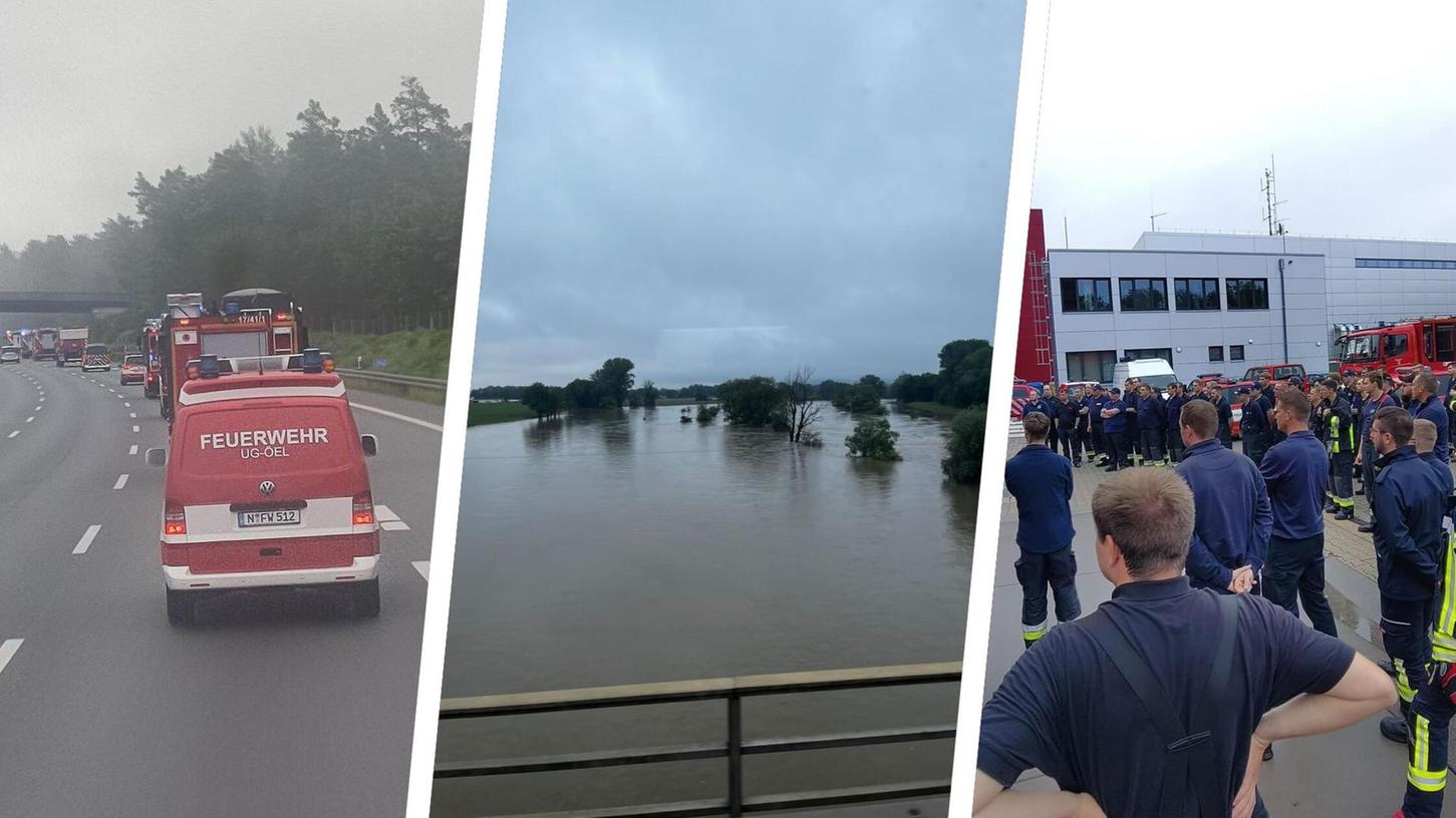 Unterwegs ins Hochwasserbiet: Feuerwehren aus Nürnberg, Erlangen und der Region sind aktuell im Raum Augsburg, um dort auszuhelfen.