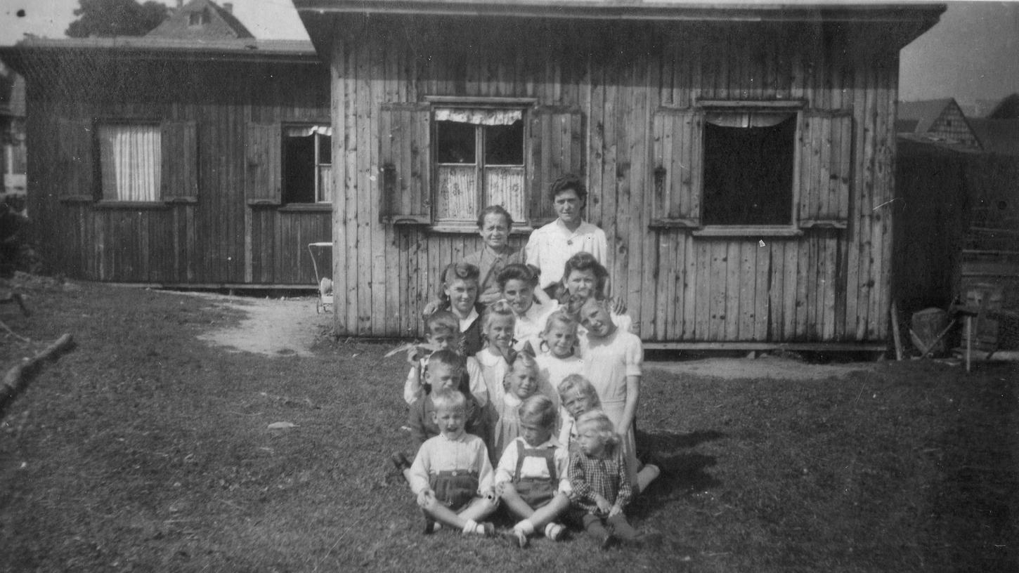 Zwei Behelfsheime im Steinach a.d.Ens mit den Familien Winkler und Zucker, die hier wohnten.