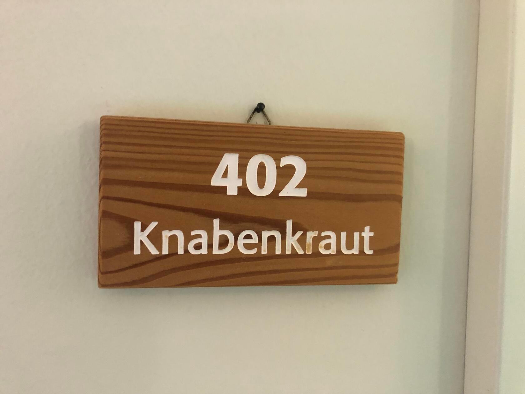 Zimmerschild in der Nationalpark Lodge in Windischgarsten.