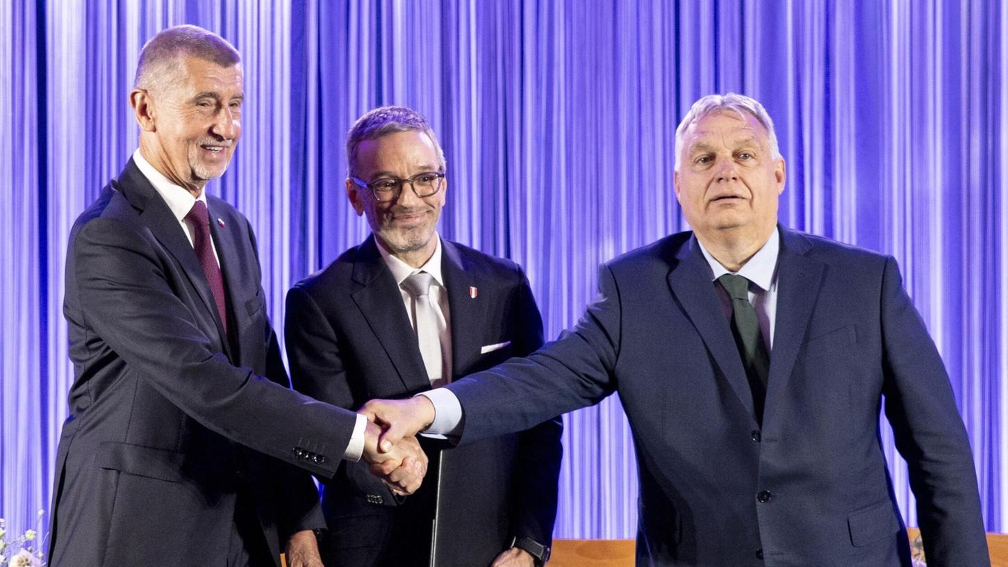 Andrej Babis (l-r), Herbert Kickl und Viktor Orban in Wien.