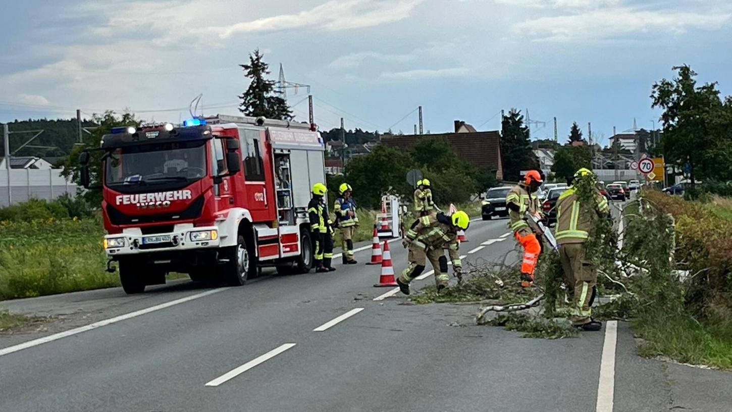 Wegen starker Windböen war die Birke auf die Straße zwischen Bubenreuth und Baiersdorf gestürzt. Wegen starker Windböen war die Birke auf die Straße zwischen Bubenreuth und Baiersdorf gestürzt.