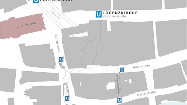 Bis voraussichtlich Ende August 2024 kann der Aufzug des U-Bahnhofes Lorenzkirche nicht genutzt werden. Fahrgäste, die auf einen Aufzug angewiesen sind, werden gebeten, an den U-Bahnhöfen Hauptbahnhof oder Weißer Turm auszusteigen und hier den Aufzug zu nutzen. Sie können von dort aus dank des "VAG-Serviceversprechens" kostenfrei mit dem Taxi zum U-Bahnhof Lorenzkirche fahren, betont die Stadt Nürnberg. Umgekehrt gilt dies auch: Wer am U-Bahnhof Lorenzkirche einsteigen will, kann sich von dort aus zum U-Bahnhof Hauptbahnhof oder Weißer Turm fahren lassen. Das Taxi ist über das VAG-Servicetelefon mit der Nummer (0911)2 83-46 46 zu bestellen.