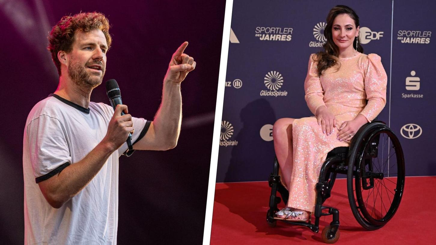 Luke Mockridge (links) äußert sich in einem Podcast abwertend gegenüber Para-Sportlern. Die ehemalige Bahnradsportlerin Kristina Vogel (rechts) zeigt sich entsetzt. Luke Mockridge (links) äußert sich in einem Podcast abwertend gegenüber Para-Sportlern. Die ehemalige Bahnradsportlerin Kristina Vogel (rechts) zeigt sich entsetzt.