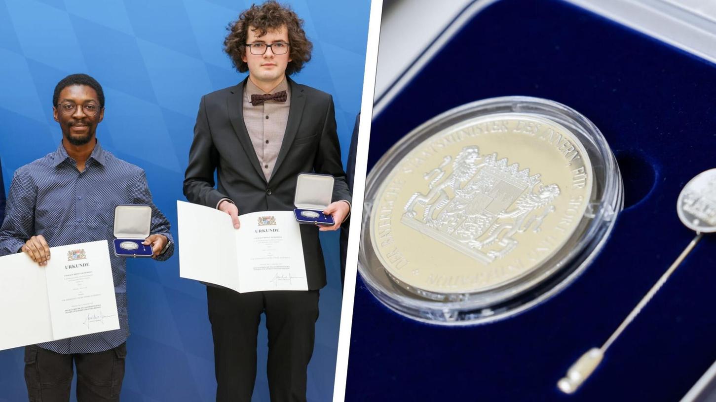 Dwayne Mensah und Justus Schneller (linkes Bild, von links) bekamen die Courage-Medaille. Dwayne Mensah und Justus Schneller (linkes Bild, von links) bekamen die Courage-Medaille.