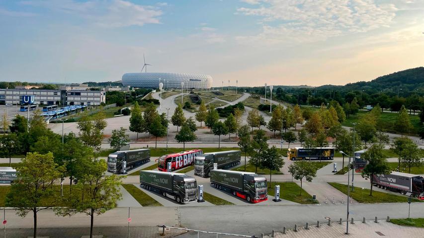 Bislang nur eine Simultation: So soll der Lkw-Ladepark an der Allianz-Arena aussehen. Bislang nur eine Simultation: So soll der Lkw-Ladepark an der Allianz-Arena aussehen.