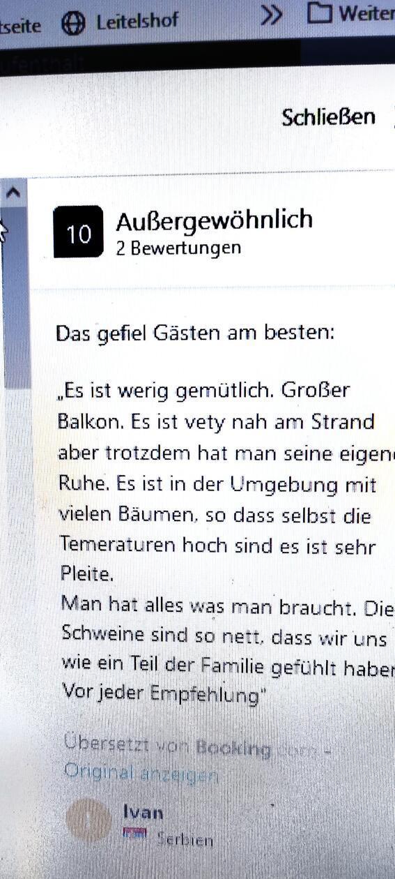 Diese Bewertung eines Appartments in Griechenland wurde von einem Übersetzungsprogramm bei booking.com vom Englischen ins Deutsche übersetzt. Geschrieben hat sie ein Gast aus Serbien in Englisch. Ich war vor kurzem auch in der Wohnung in Katigiorgis am Pilion. NEU**NEU**NEU Foto: Klaus Kargel aus Schwabach Deutsch ganz neu; Magazin am Wochenende; Reise; 19.8.2023