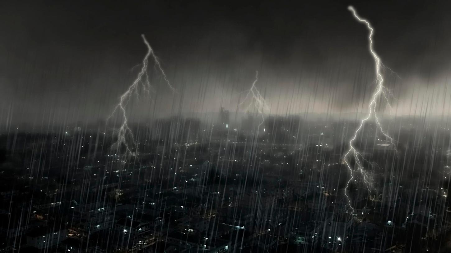 Apocalyptic scene on city with thunderstorm Apocalyptic scene on city with thunderstorm