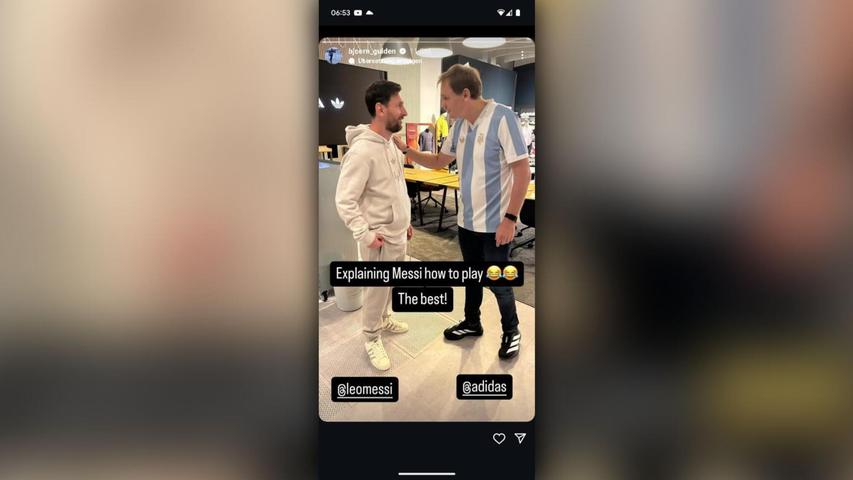 Eine Instagram Story des adidas-Vorstandsvorsitzenden zeigt den Fußballer und den CEO offenbar in der Firmenzentrale in Herzogenaurach. Eine Instagram Story des adidas-Vorstandsvorsitzenden zeigt den Fußballer und den CEO offenbar in der Firmenzentrale in Herzogenaurach.