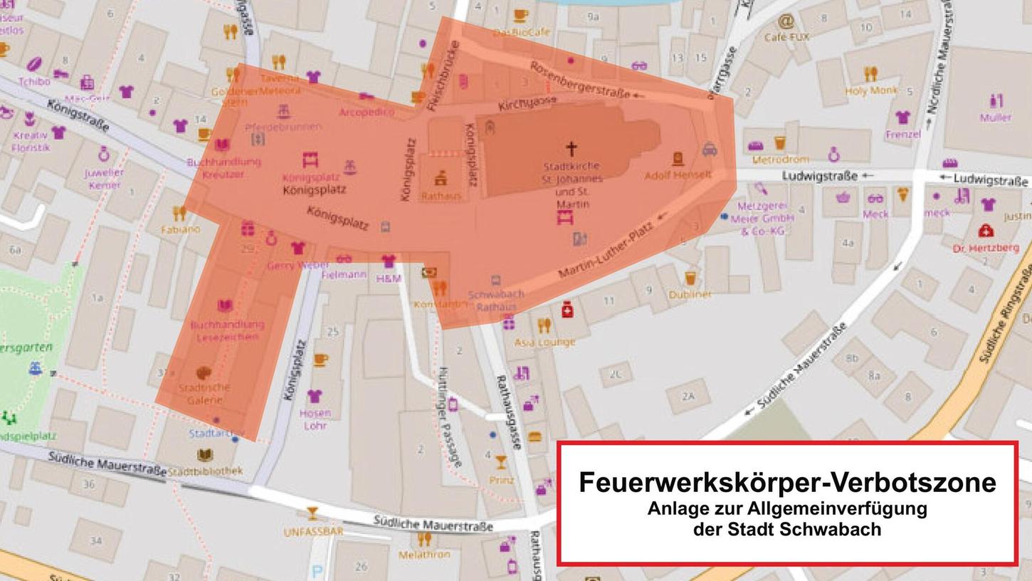 In diesem Bereich ist in Schwabach an Silvester Feuerwerk verboten. In diesem Bereich ist in Schwabach an Silvester Feuerwerk verboten.